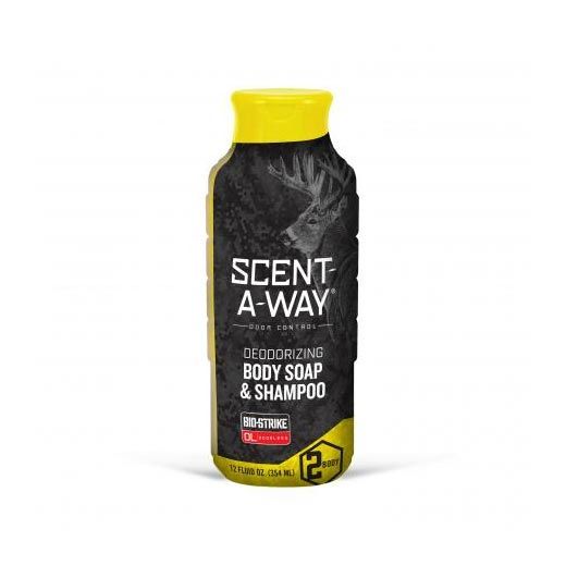 Scent-A-Way Bio-Strike Body Wash & Shampoo odorless hunting body cleanser in 12oz or 24oz bottle.
