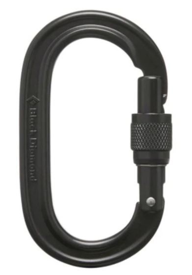 Black Diamond Oval Keylock Screwgate Carabiner with snag-free design and 23kN strength rating.
