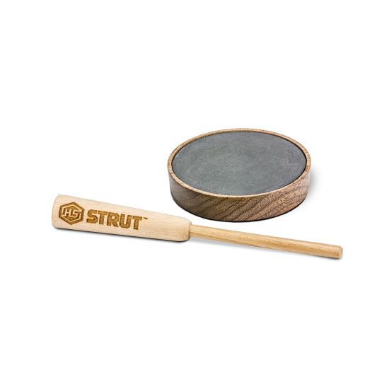 H.S. Strut Custom Craft Slate Pan turkey call with American walnut pan, producing rich, authentic purrs and clucks for close-range calling.
