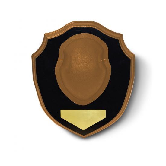 Hunters Specialties Deer Antler Mounting Plaque with black lacquered wood and brass nameplate.
