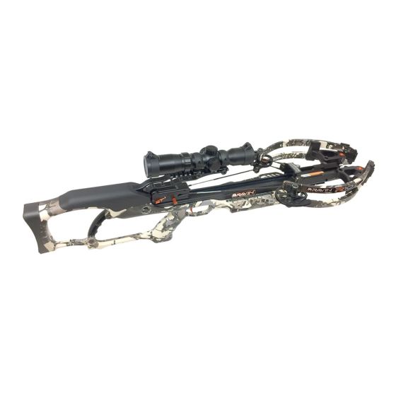 Ravin R10 Crossbow with Helicoil Technology, 400 FPS speed, Versa-Draw Cocking System, and full accessory package including illuminated scope and Ravin arrows.
