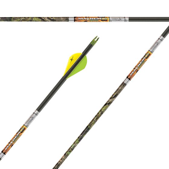 Carbon Express Mayhem SDS Hunter arrow with small diameter and Dual Spine Weight Forward technology for better hunting accuracy and penetration.

