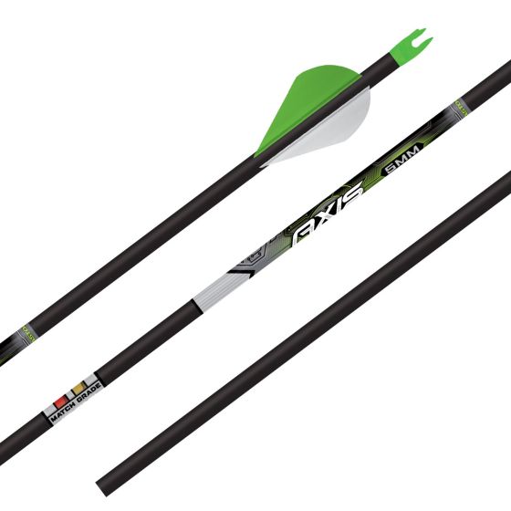 Easton Axis 5MM Match Grade Arrows with precision inserts and small diameter design for increased speed, penetration, and broadhead accuracy.

