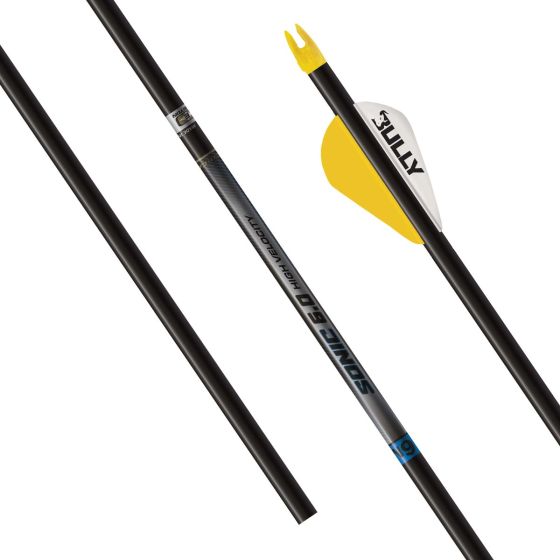 Easton Sonic 6.0 Carbon Arrows with 6mm diameter and 2” Blazer vanes for high-speed accuracy and hunting precision.
