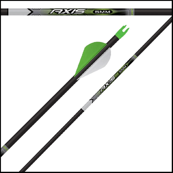 Easton 5MM Axis Arrow with micro diameter design, factory helical fletching, and high penetration for superior broadhead accuracy and hunting performance.
