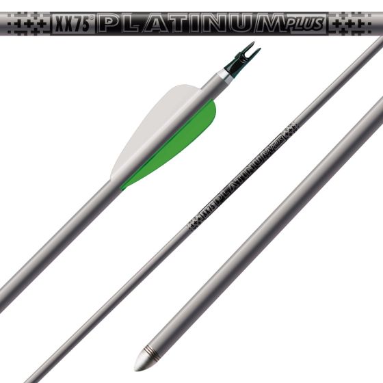 Easton XX75 Platinum Plus Shafts made from 7075-T9 aerospace alloy with a hard-anodized finish, providing precision and durability for consistent performance in archery.
