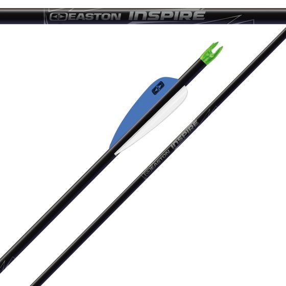 Easton Inspire Fletched Arrows with small-diameter carbon shaft, micro-smooth finish, and choice of G Nocks or X Nocks, designed for beginner archers.
