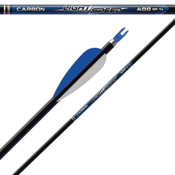 Easton G UNI Bushing Lightspeed Arrow Shafts with precision all-carbon construction, matte black finish, and pre-installed G-UNI bushing for indoor target shooting.
