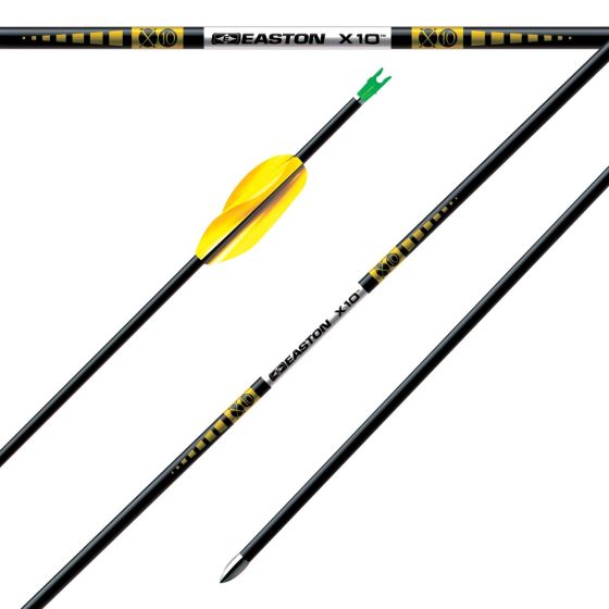 Easton X10 Arrow Shafts featuring high-strength carbon fiber and 7075 alloy core for precision accuracy in archery.
