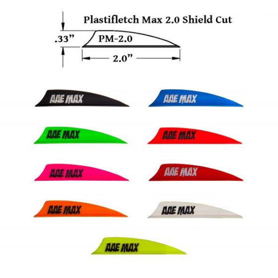 AAE Plastifletch Max 2" Shield Shaped Vanes for durability, flexibility, and arrow control.
