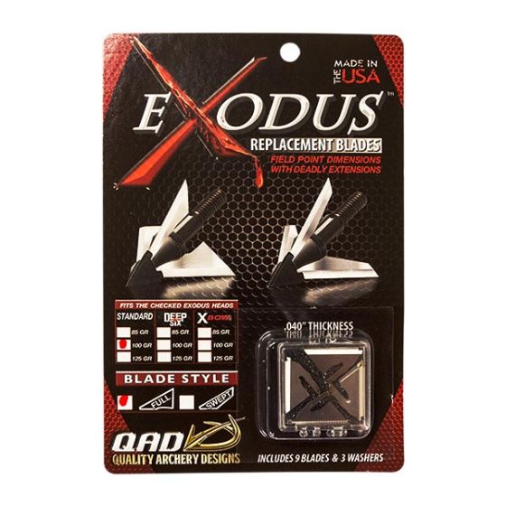 QAD Exodus Full Blade Standard Broadhead Replacement Blades made from hardened stainless steel for exceptional sharpness and durability.
