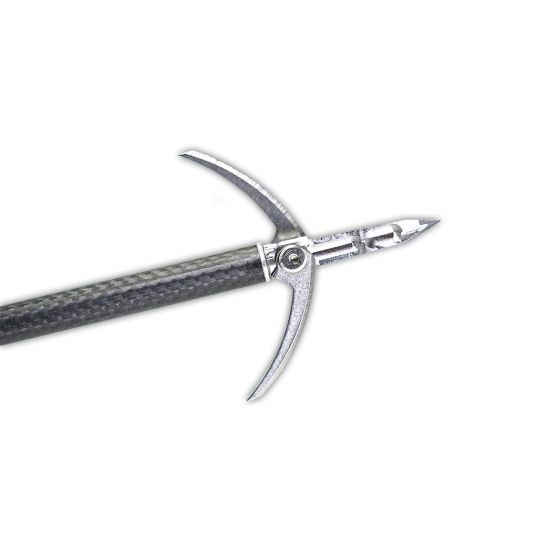 B3 Archery Exoskeletal 2-Blade Mechanical Broadhead with curved blades for maximum penetration and no need for o-rings or bands.
