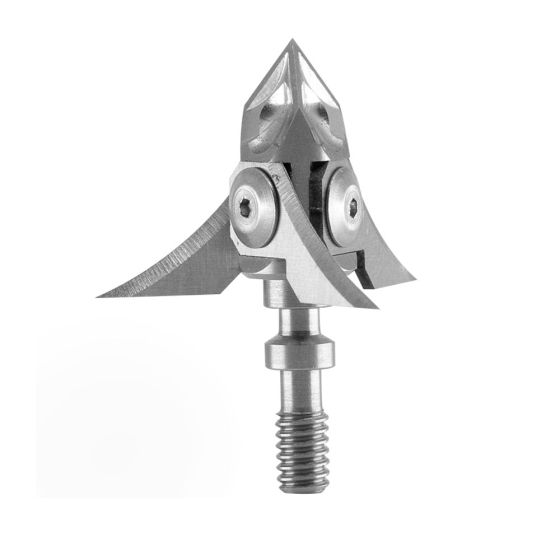 B3 Archery DeStrukt Fixed Blade Broadhead featuring a bone-smashing tip and curved blades for superior penetration and accuracy in bowhunting.
