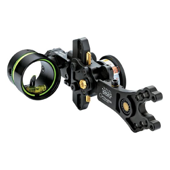 HHA Optimizer King Pin Rheostat Single Pin Compound Bow Sight with Blue Burst light, crystal clear magnifier, and tool-free adjustments for bowhunters.
