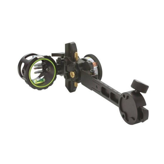 HHA Optimizer King Pin Target Single Pin Compound Bow Sight with micro-adjustments, tool-free adjustments, and interchangeable wheels for precision target and 3D archery.
