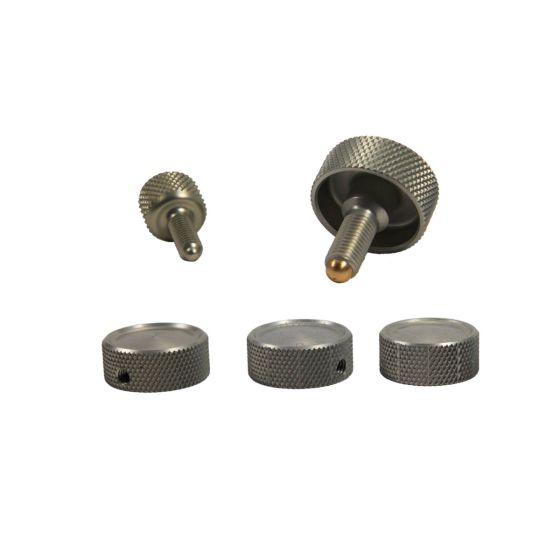 Axcel AX Series Sight Replacement Knobs in black and silver for precise sight adjustments.
