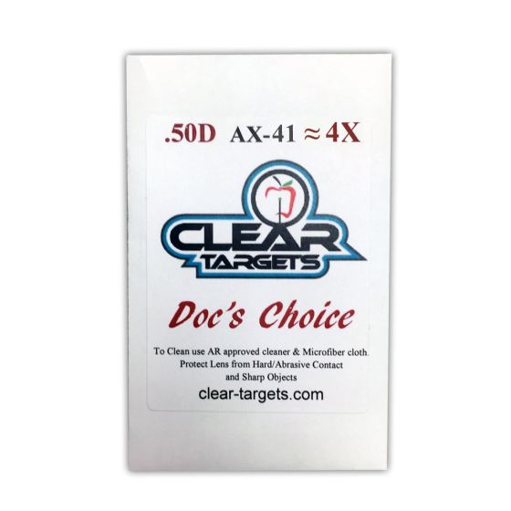 Axcel X41/AV-41 1-3/4" Clear Doc's Choice Lens offering crystal-clear clarity, shatterproof construction, and water-repellent protection for enhanced archery accuracy.
