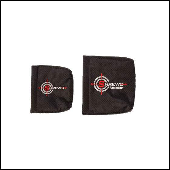 Shrewd Scope Cover with padded liner and embroidered logo for archery scope protection.
