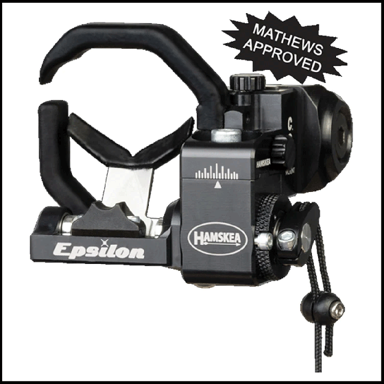 Hamskea Epsilon Mathews Compatible Limb Driven Arrow Rest with C.O.R.™ Mount Technology, micro-click adjustments, and versatile activation options for Mathews bows.
