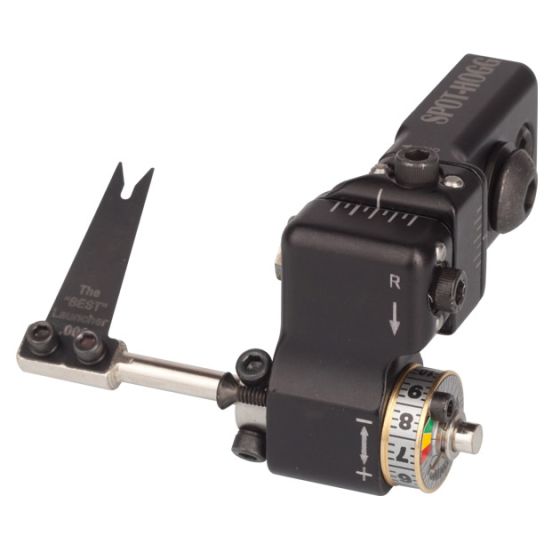 Spot Hogg Infinity Arrow Rest with no-clamp micro-adjustable windage, elevation, and spring-loaded launcher for serious archers seeking precision.
