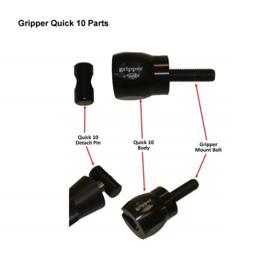 AAE Gripper Stabilizer Mount Parts, including Bar End Pin and Quick-10 Pin for versatile archery stabilizer setups.
