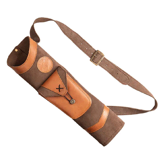 Bear Archery Traditional Leather Back Quiver, lightweight quiver designed for organizing arrows and accommodating archers with adjustable straps.
