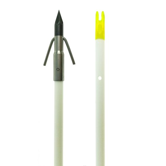 Muzzy Classic White Bowfishing Arrow with fiberglass shaft and nock
