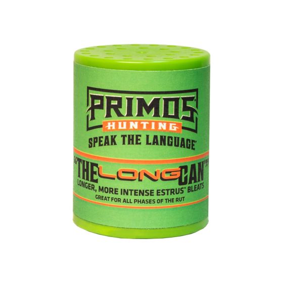 Primos Long Can® Deer Call producing intense Estrus™ bleats for buck attraction.
