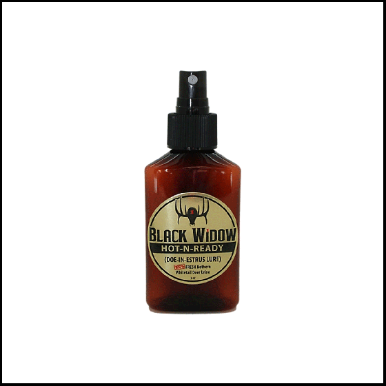 Black Widow Hot-N-Ready Doe In Estrus Lure 3 oz. spray bottle for attracting bucks.
