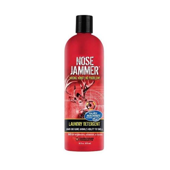 Nose Jammer Scent Eliminator Laundry Detergent 16 oz. bottle for hunting clothes.
