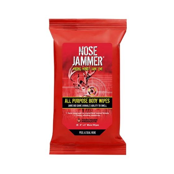 Nose Jammer Gear-N-Rear Field Wipes 20-pack for scent elimination on body and gear.
