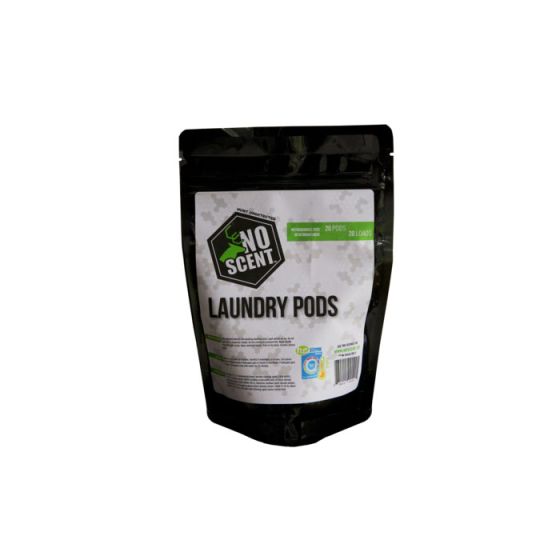 No Scent Laundry Pods for hunting clothes, scent-free and UV-brightener-free detergent.
