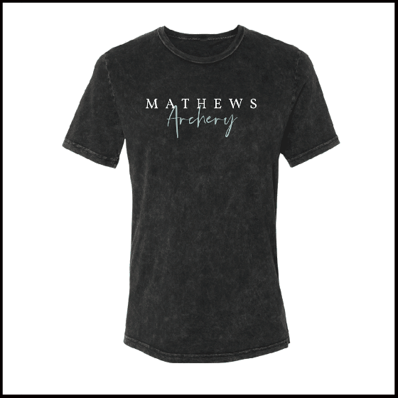 Mathews Women’s Signature T-Shirt - Athletic Fit Black Tee with White and Blue Screen Print
