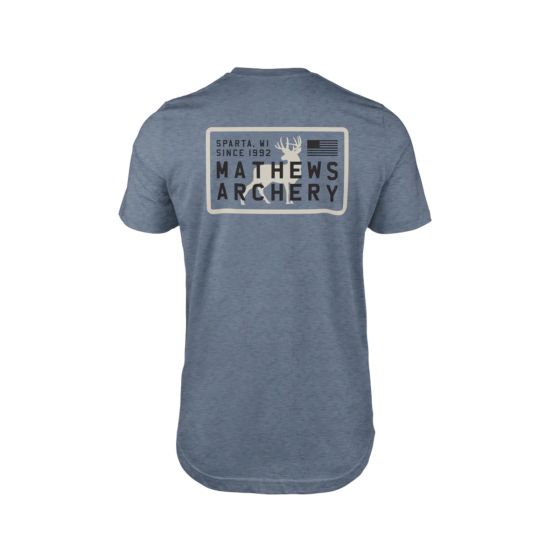 Mathews Portrait Tee - Distressed Blue Archery Shirt with Back Print
